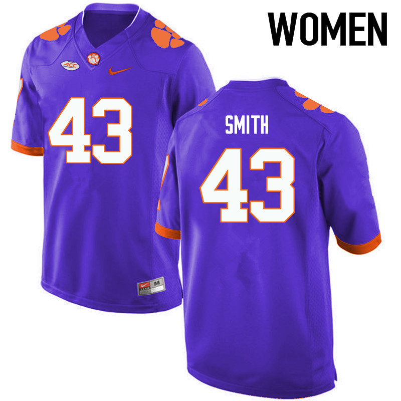 Women Clemson Tigers #43 Chad Smith College Football Jerseys-Purple - Click Image to Close